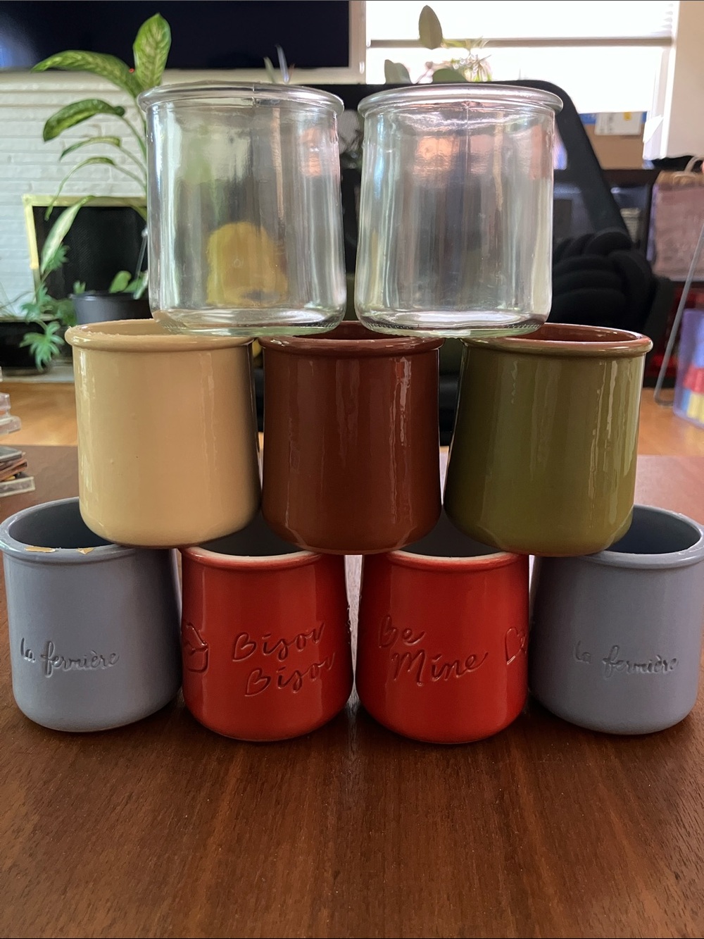 La Fermiere yogurt pots, terracotta and clear